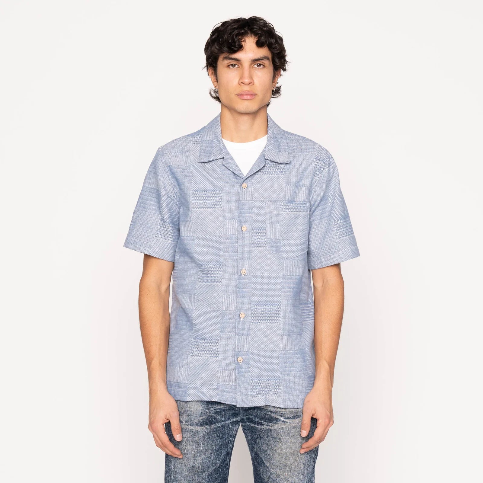 N&F - Aloha Shirt - Dobby Patchwork - Pale Blue