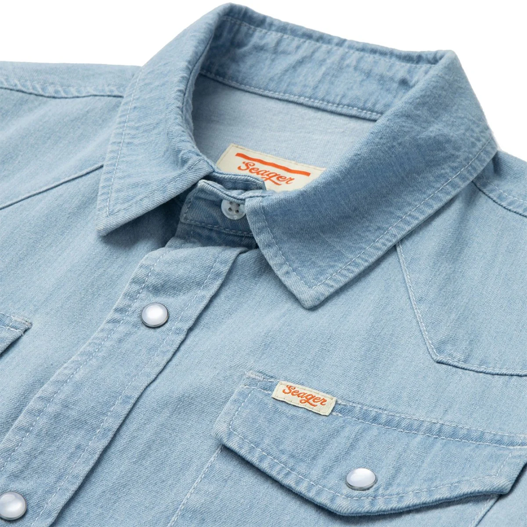 Seager - Reagan Pearl Snap - Light Wash Indigo