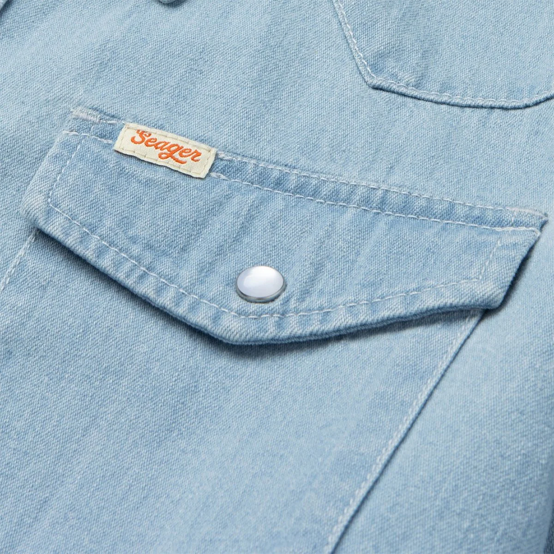 Seager - Reagan Pearl Snap - Light Wash Indigo
