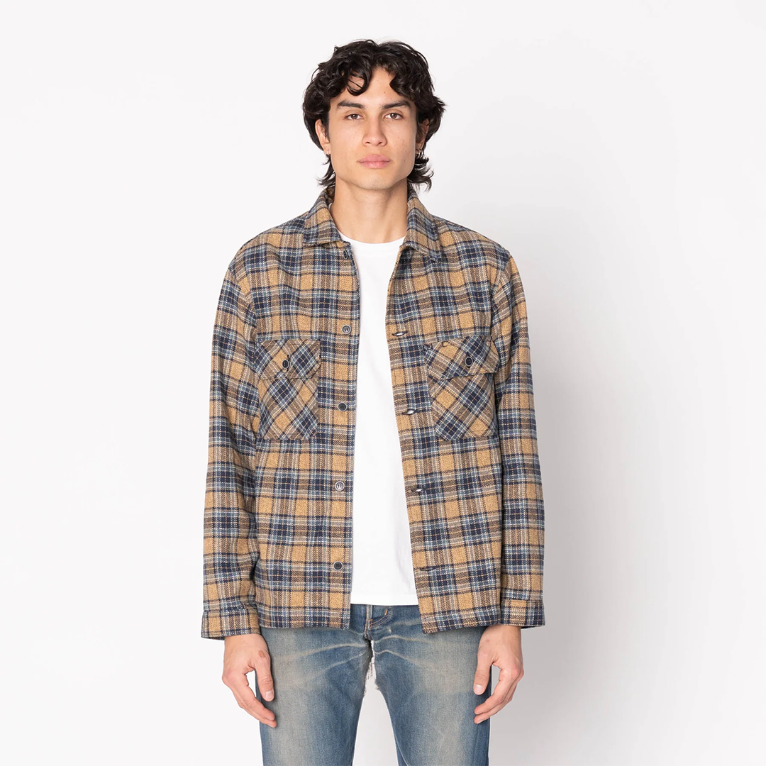 N&F - Work Shirt - Triple Twist Yarn Flannel - Blue Beige