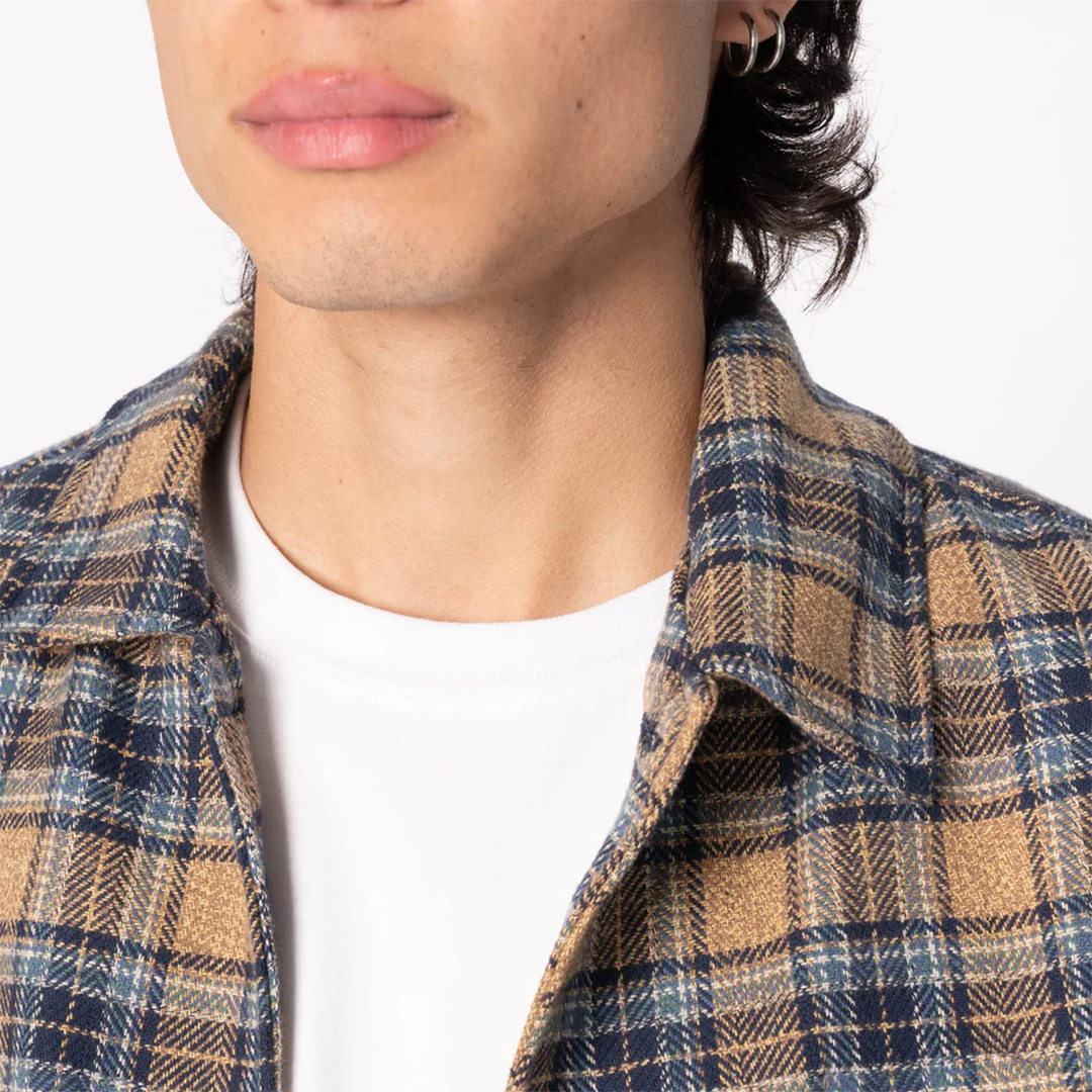 N&F - Work Shirt - Triple Twist Yarn Flannel - Blue Beige
